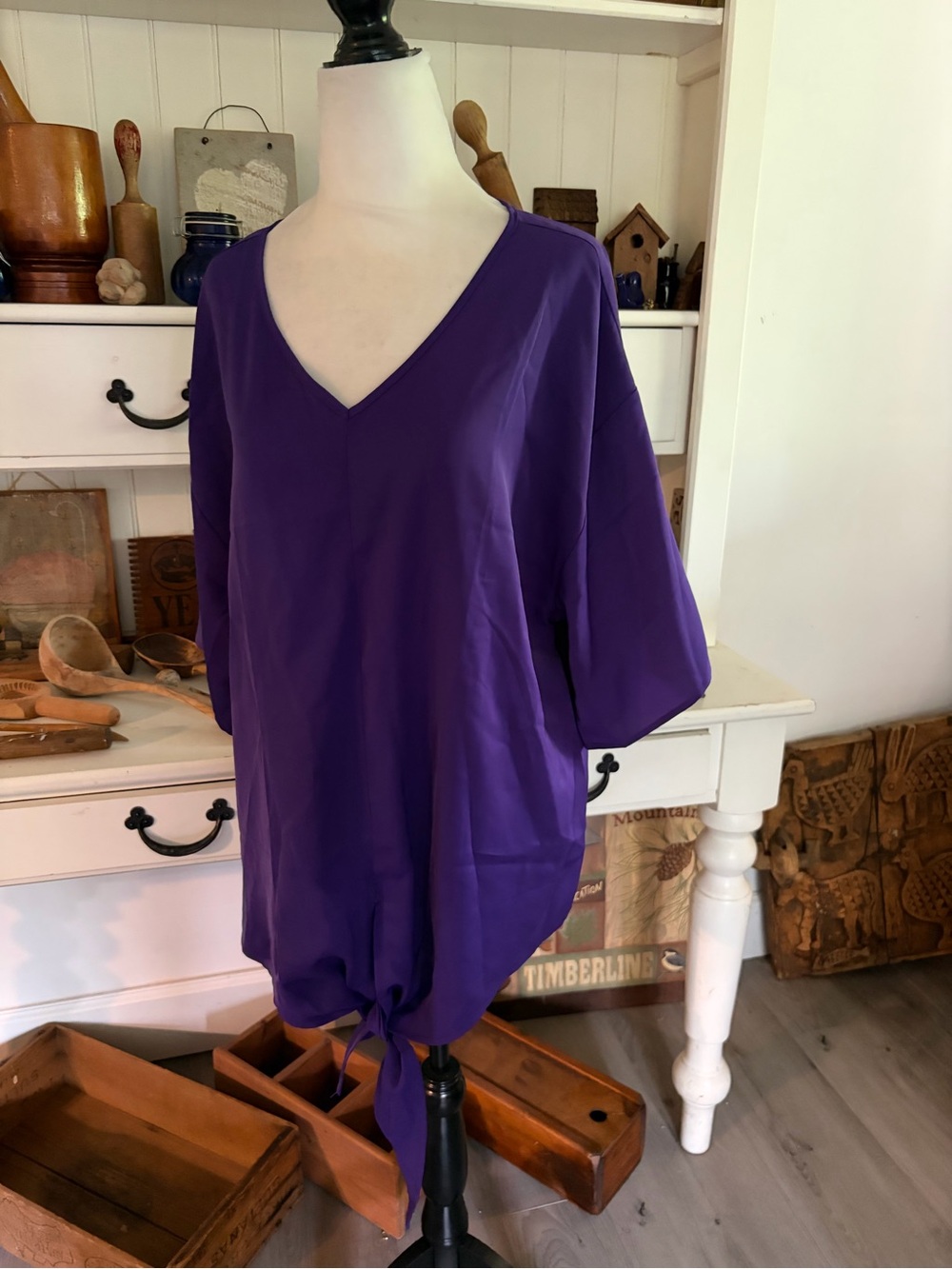 Viishow V-Neck Tie-Hem Purple Women's Top